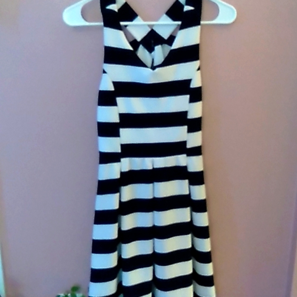 White and Navy Blue Dress